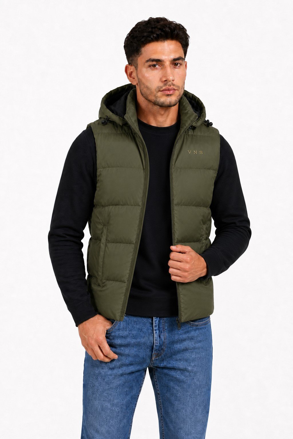 v001-olive-6 G001 MENS GILET OLIVE - Image 1